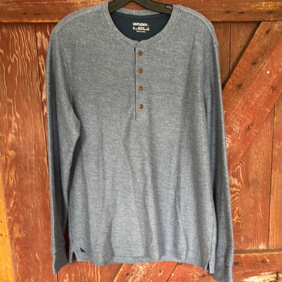 UNTUCKit French Terry Urey Stretch Heather Blue Button Placket Henley. Medium. - Picture 1 of 6